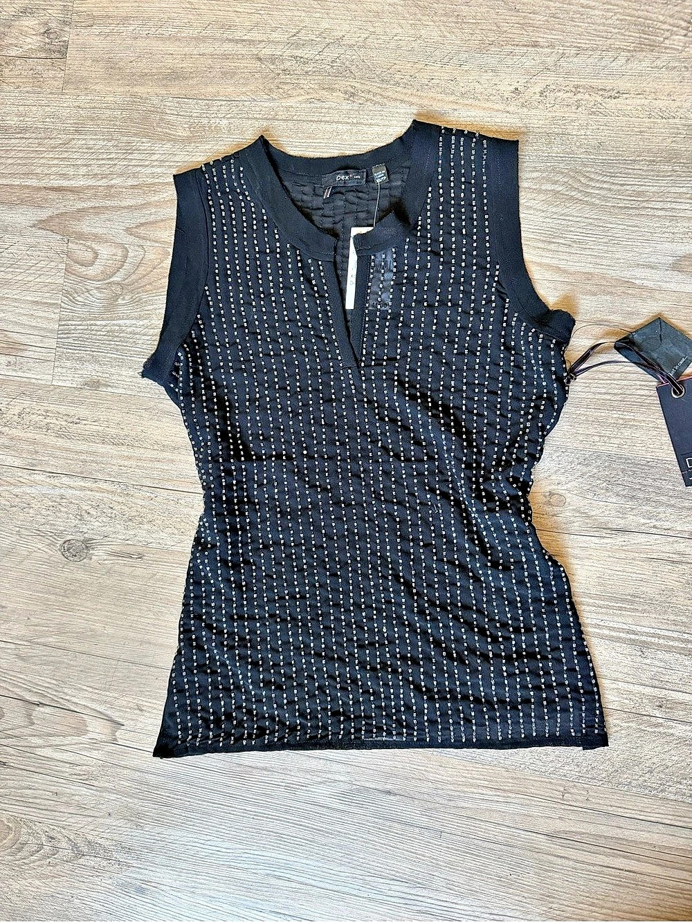 Dex sheer black beaded tank top Size XS NWT